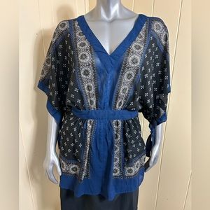 Free People Woman's Multicolor Blouse Tunic Top Size XS Bohemian Semi Sheer